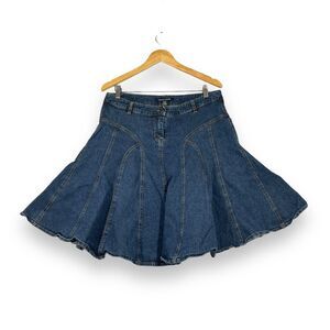 Y2K Pierre Cardin Womens Sz 12 Blue Denim Skirt High Waisted Flowy Flare